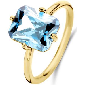 New Bling 9NB-0900-58 Zilveren Ring - Dames - Zirkonia - Rechthoek - 10 x 8 mm - Blauw - Maat 58 - 1,76 mm - Zilver - Gold Plated (Verguld/Goud op Zilver)