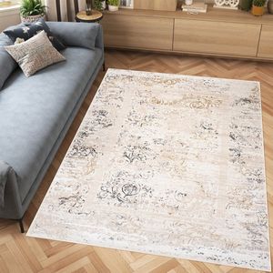 Tapiso Hera Vloerkleed Beige Woonkamer Bloemen Gezaagd Tapijt Maat- 160x230