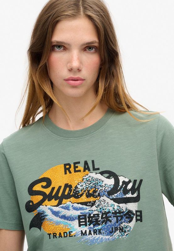Superdry - Tokyo Relaxed T-shirt - Groen - Katoen - Grafische Print