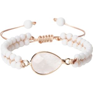 Marama - armband Kreta wit Drop - damesarmband - vegan - gevlochten - verstelbaar - natuursteen
