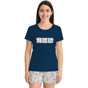 Dames pyjama set met korte mouwen en shorts - blauw/grijs