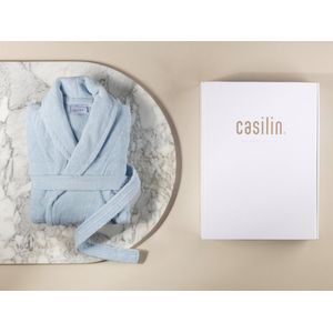 Casilin - Badjas Cadeau in Luxe Geschenkdoos - Voor dames en heren - Maat XS - Fleece & Katoen - Absorberend - Wasmachinebestendig - Lichtblauw