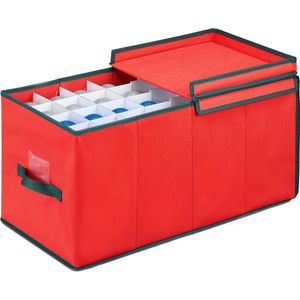 Relaxdays kerstballen opbergbox - voor 128 ballen - 30x30x60 cm - handgreep - rood-groen
