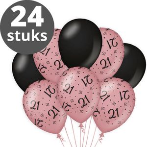 Verjaardag Versiering Pakket 21 jaar (24 stuks) Zwart en Roze - Ballonnen Roze & Zwart - Ballonnen Rose Goud / Black 21 jarige - Verjaardag 21 Birthday Meisje / Vrouw / Dames - Ballonnen verjaardag - Birthday Party Decoratie (21 Jaar)