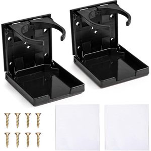 Verstelbare en opvouwbare Autobekerhouder - Flessenhouder voor Auto en Camper - 2 stuks Zwart