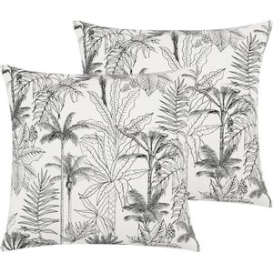 OZAIA Set van 2 katoenen palmboomkussens - 45 x 45 cm - Zwart en wit - PALEMA L 45 cm x H 3 cm x D 45 cm