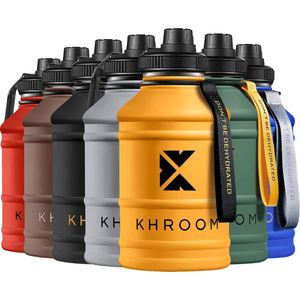 Grote 1.3L / 2.2L drinkfles met sportdop geschikt voor koolzuur | Bidon 2 liter | XXL Waterkan Waterfles | BPA-vrije roestvrijstalen fles Sportfles voor gym en fitness (geel, 1,3 Liter)