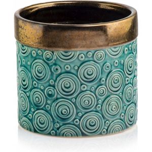 Turquoise Gouden Keramische Cilinderpot 14cm - Luxe Bloempot