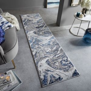 Flycarpets Loper Modern Vloerkleed - Marbled - Laagpolig - Marmer - Navy - 80x300 cm