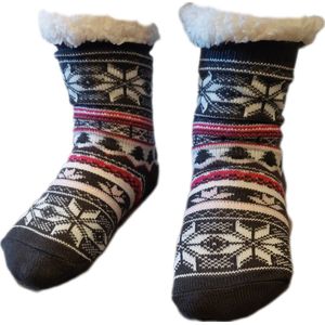 Huissokken - Kerstsokken - Wintersokken - Warme wintersokken - Thermo - Gevoerd - Meisjes - Kleur Antraciet met Wintermotief - Maat 32/35 - Antislip - Cadeau - Kerst