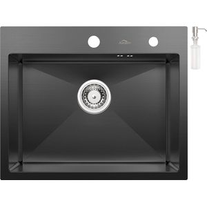 Auralum max Spoelbak 55 x 45 - Spoelbak Keuken RVS - Spoelbak Met Kraangat - Spoelbakken Keuken - Spoelbak met Afdruipgedeelte - Antraciet