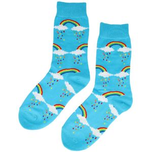 Sokken Katoen - Regenboog Wolken Print - Blauw Wit - Maat 36-43