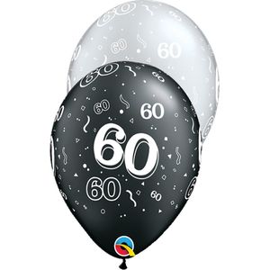 Qualatex - Ballonnen 60 jaar Zwart en Zilver 28 cm 25 stuks