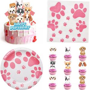 55-delige set Sweet dogs met taart en cupcake prikkers, servetten en bordjes - hond - taart topper - cupcake prikker - verjaardag - huisdier