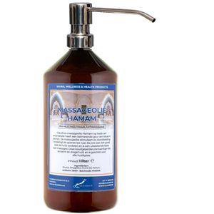 Massageolie Hamam 1 liter met zilveren pomp - amber fles - 100% natuurlijk - biologisch en koud geperst