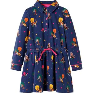 vidaXL - Kinderjurk - Marineblauw - Lange Mouwen - Met Trekkoord