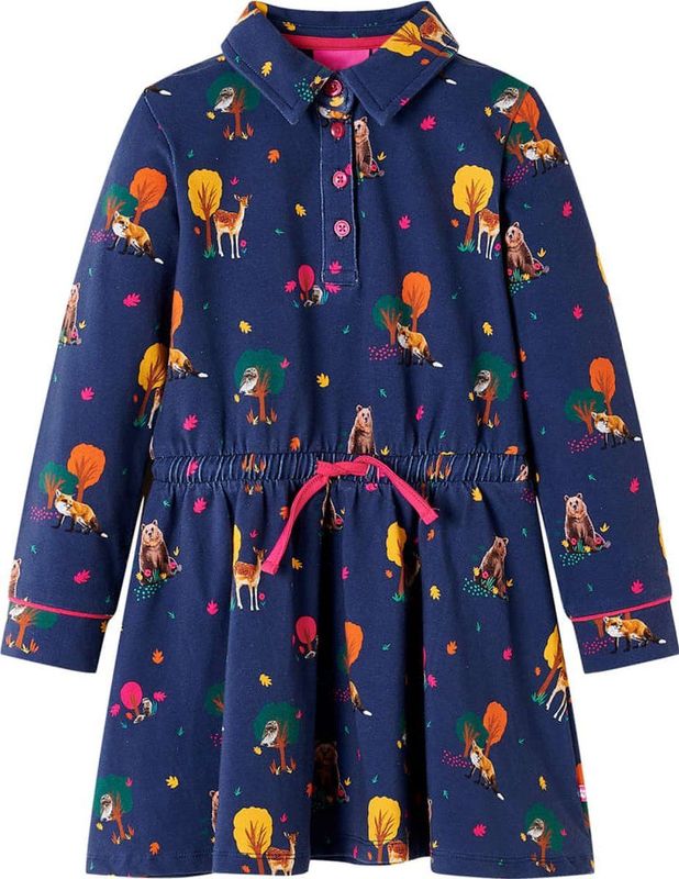 vidaXL - Kinderjurk - Marineblauw - Lange Mouwen - Met Trekkoord