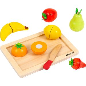 Educo Houten Speelgoed Fruit - 6 stuks Fruit - Sensorisch Speelgoed Fruit snijden - Incl. Accessoires voor Speelgoed Keuken - Educatief Speelgoed Eten - Vanaf 3 jaar