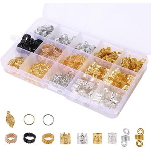 Allecto plus - Sieraden Set van 200 stuks voor Dreadlocks - Goudkleurige Haarringen en Manchetten voor Vlechten - Verstelbare Haarspiralen - Accessoires voor Viking-haar in Decoratieve Stijl.