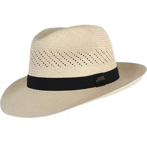 Handgemaakte Panama hoed kleur naturel met zwarte band maat XL 60 61 centimeter