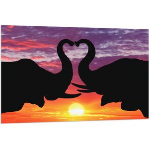 Vlag - Silhouet van Koppel Olifanten met Hartvormige Slurfen - 120x80 cm Foto op Polyester Vlag