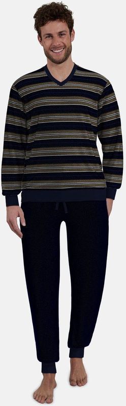 Götzburg pyjama heren velours - blauw/bruin gestreept - 452345/522 - maat 50