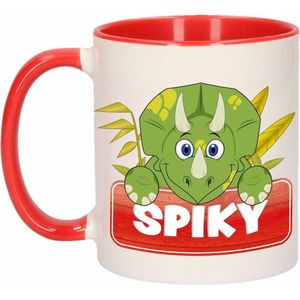 1x Spiky beker / mok - rood met wit - 300 ml keramiek - dinosaurus bekers