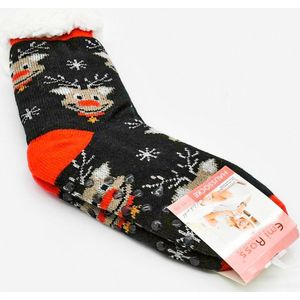 Merino Wollen kerstsokken - Sokken - Zwart met Rudolph - maat 35-38 - Huissokken - Antislip sokken - Warme sokken – Winter sokken