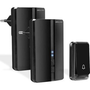 Bell4U Deurbel – Draadloze deurbelset met 2 ontvangers – Zender zonder batterijen - Waterdicht – Zwart