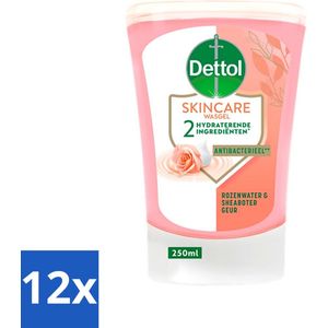 12 x Dettol - Wasgel Navulling - Skincare - Rozenwater & Sheaboter - 250 ml - Antibacteriële Handzeep - Rozenwater - Sheaboter - Wasgel Navulling - No-Touch Dispenser
