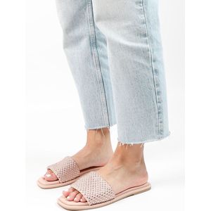 Sacha - Dames - Roze leren slippers met strass band - Maat 36