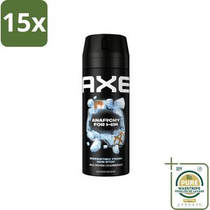 15 x Axe Deodorant Bodyspray Anarchy for Him 150 ml - Grootverpakking - Deodorant Bodyspray - 48 Uur Frisheid - Geurbestrijdende Zink - Granaatappel En Sandelhout - Unisex
