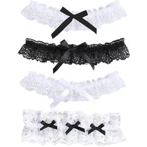 Allecto Plus - Kanten kousenband voor bruid - Handgemaakte bloemen - Bruidsaccessoires voor huwelijksceremonie - Zwart met kant - Vrouwen en meisjes - Benen.