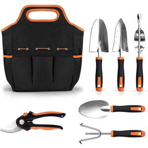 Tuingereedschapset, 7-delig roestvrijstalen tuingereedschap met tuinschaar, tuinhark, drie plantenschep, onkruidsnijder, handtas, tuincadeau voor tuinieren