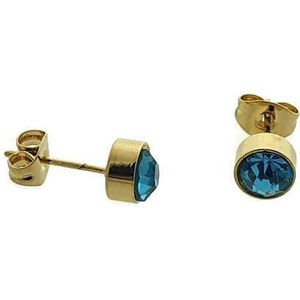 Aramat jewels ® - Zweerknopjes licht blauw goudkleurig staal dames 6mm