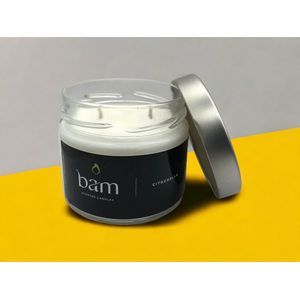 BAM kaarsen - geurkaars citronella - 60 branduren - insectenwerend - op basis van zonnebloemwas - cadeau - vegan
