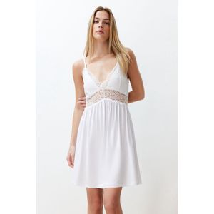 Trendyol Ecru Gebreide Nachtjapon Met Touwbandjes En Kant Thmss22Pt0355