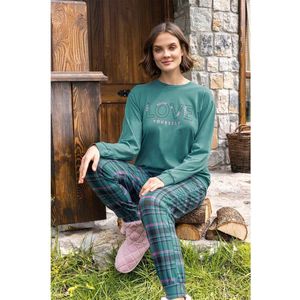 Aydogan - Pyjama dames - katoen - dames huispak - Pyama dames volwassenen - Groentinten - Maat XL