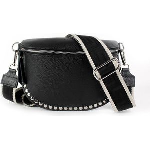 Leren dames heuptas met studs SET | Bumbag inclusief 2X schouderband | Zwart | ECHT LEER