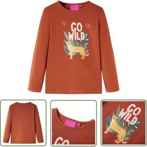 vidaXL Langmouwig Kindershirt - Kinderhemd - Kindershirt met lange mouwen 116 cognackleurig - Meisjes Hemd - Jongens Hemd - Cogniac Kleurtje