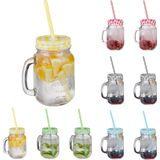 Relaxdays drinkglazen met rietje - set van 10 - sapglazen met deksel - 500 ml - mason jar
