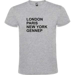 Grijs T-shirt 'LONDON, PARIS, NEW YORK, GENNEP' Zwart Maat XS