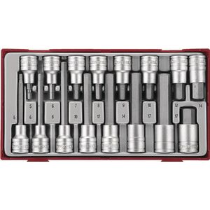 Lange dop- bitsenset Hex TT1 tray 1/2'' 55- 100- 115mm 16 delig Teng Tools TTHEX16