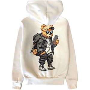 Kinder vest met beer - Jongens & Meisjes - Hoodie – Maat 98/104 – Creme - 65% Katoen - Capuchon - Bear - beren - Sweatvest - Chill