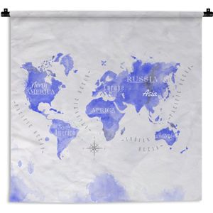 Wandkleed - Wanddoek - Wereldkaart - Abstract - Waterverf - 120x120 cm - Wandtapijt