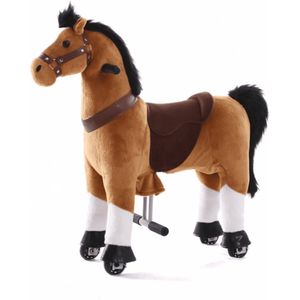 Kijana Rijdend Speelgoed Paard - Hobbelpaard - 74 x 29 x 79 cm - 3-6 Jaar - Inclusief Inline Skate Wieltjes - Bruin