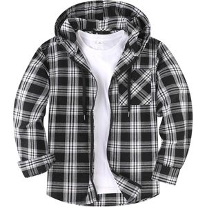 Geruit Heren Flanellen Overhemd met Capuchon en Rits - Hoodie Houthakkers Overhemd voor Werk, Wandelen en Kamperen