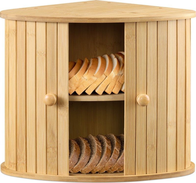 Navaris broodtrommel in hoekkast design - 30 x 30 x 31 cm - Met schuifdeuren - Vershouddoos van bamboe