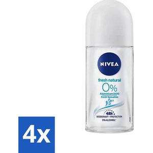 4 x Nivea - Roll-On - Alu Free - Fresh Natural - 0% Aluminum - 50 ml - NIVEA Deodorant - Aluminiumvrije Deodorant - Natuurlijke Deodorant - Deodorant Voor Gevoelige Huid - Deodorant Roller