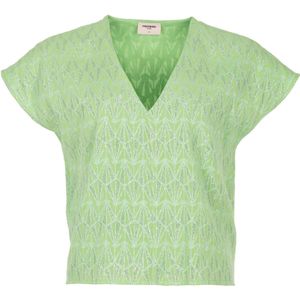 Blouse - Katoen Jacquard - Glanzend Lurex - V-Hals - Korte Mouwen